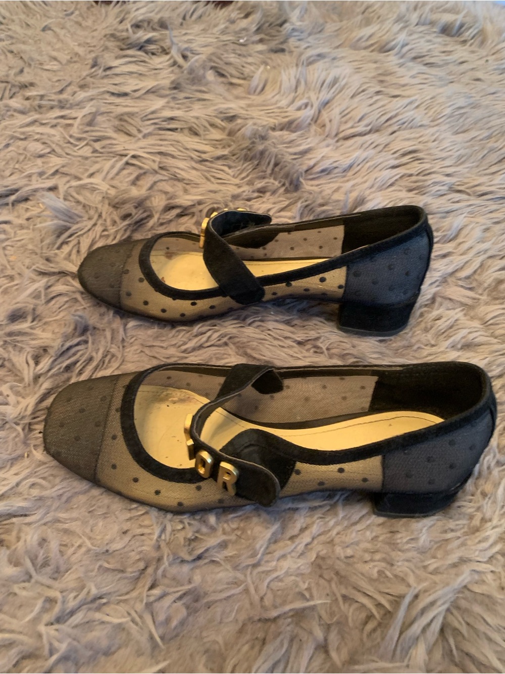 Dior Black Mesh Mary Jane Flats with Gold Lettering - Picture 3 of 7